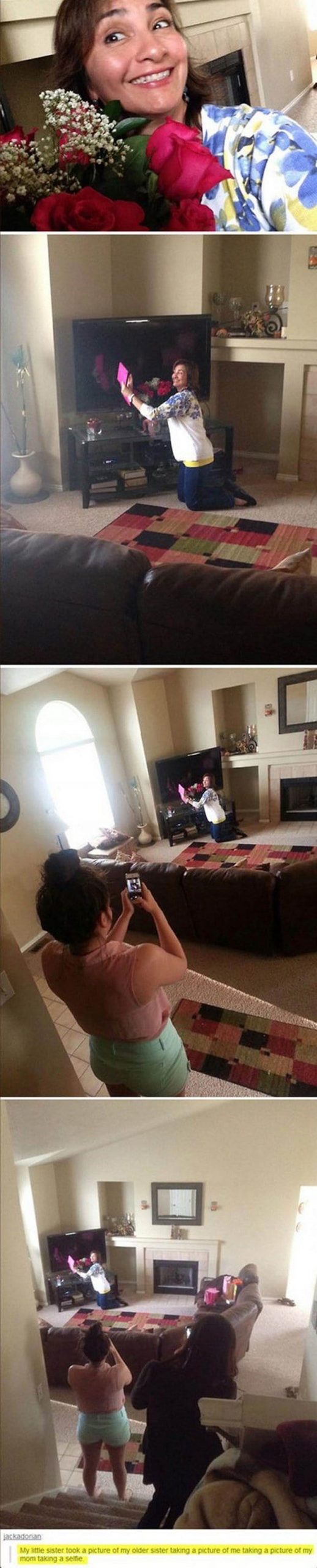 Moms love taking selfies too but they’re still new to the craze. Lots of people taking photos of each other in this one. It looks a little too staged but a good family effort. #selfiefail