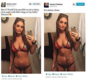 Hey James, would it be possible to put a tattoo of an angel with little wings on my belly? Thnxxxx